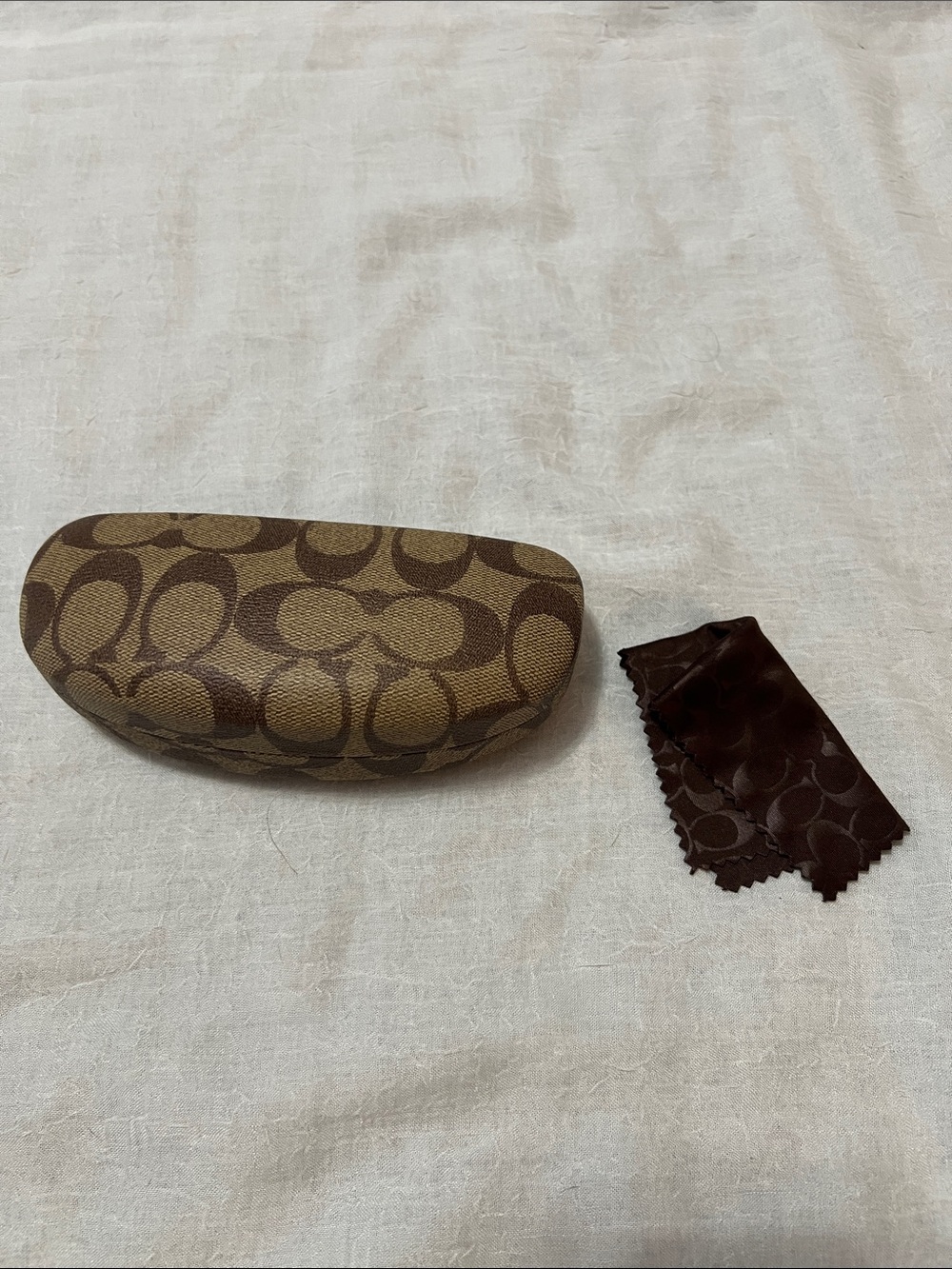 Coach Brown Signature Pattern Eyeglass Case with Matching Cloth